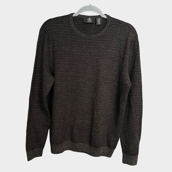 Calvin Klein Men's Merino Wool Blend Black Gray Crewneck Sweater Size Large - Picture 1 of 13
